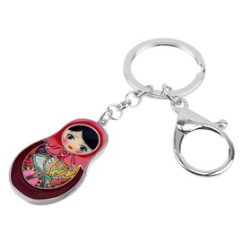 DOWAY Enamel Cute Matrushka Figures Dolls Keyring Babushka Wooden Doll Key Ring for Women Children Girls Bag Belt Decor, red