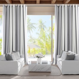 HPD Half Price Drapes Villanova Striped Grommet Outdoor Curtains for Patio (1 Panel) - UV & Water Resistant Light Filtering 200 GSM Polyester Outdoor Curtains - 50W x 96L, Nautical Grey Stripe