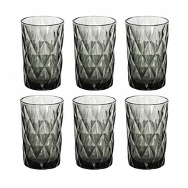 Bandesun Drinking Glass set of 6 Diamond Pattern Kitchen Glassware Tumbler（12 OZ Gray），for Water，Cocktail，Milk，Juice and Beverage.