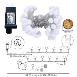 Globe String Lights 49 Feet 100 led,8 Modes Fairy String Lights Plug in,Indoor String Lights for Bedroom,Classroom,Outdoor String Lights for Patio,Garden,Party,Wedding-Warm White