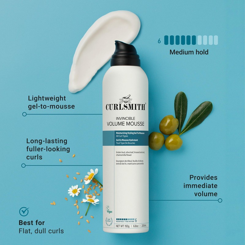 CURLSMITH - Invincible Volume Hair Mousse, Instant Volume, Alcohol Free,