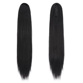 FESHFEN Long Ponytail Hairpiece - Straight Black Braid Extensions with Clip Synthetic Hair Extension Claw Clip in Ponytail Hair Extension for Women, 63 cm