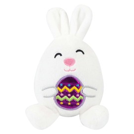 VFM e-Store - Easter Bunny Soft Toy Hugging Shiny Egg Cute Plushie Huggable Cuddly Stuffed Toy Plush Toy Cute Stuffed Plushie, Gifts for Birthday, Valentine's Day Christmas - 10cm White