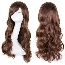 YEESHEDO 32" 80 cm Long Wavy Curly Hair Cosplay Wigs with Bangs for Women Girls Heat Resistant Synthetic Wig for Party Costume Anime Halloween (Dark Brown)
