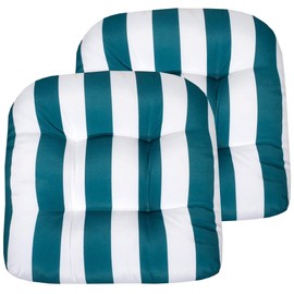 Sweet Home Collection Patio Cushions Outdoor Chair Pads Premium Comfortable Thick Fiber Fill Tufted 19" x 19" Seat Cover, 2 Count (Pack of 1), Havana Peacock/White