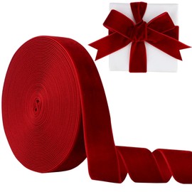 Velvet Ribbon Wine 1 Inch (25mm) 10 Yards Manjonzic Single-Sided Velvet Ribbon Trim Perfect for Christmas Trees Gift Wrapping Bouquets Wedding Decor