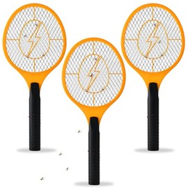 Electric Fly Swatter Handheld Bug Zapper - Indoor Outdoor Zapping Racket for Pest Mosquito & Flies - Battery Powered Safe to Touch with 3-Layer Safety Mesh, Standard Size, Pack of 3