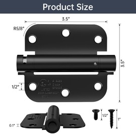 USATURE 3.5 inch Self Closing Door Hinges, 5/8'' Radius Corners Spring Loaded Hings for Exterior, Garage, Front and Back Door, UL Listed 3 Pack Matte Black