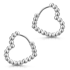 MATERIA by Matthias Wagner SO-324 Women's Heart Hoop Earrings 925 Silver Ball Earrings, Sterling Silver