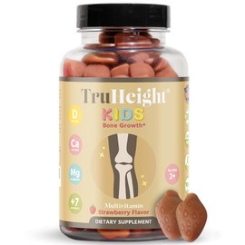 TruHeight Kids Bone Growth Gummies (Strawberry, Ages 2+) Tall Nutrition for Natural Growth for Kids & Toddlers - Vitamin D, Calcium, K, Magnesium Multivitamin, Bone Strength Vitamins, D3 K2, Taller