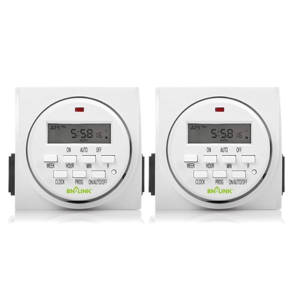 BN-LINK 7 Day Heavy Duty Digital Programmable Timer, FD60 U6, 115V, 60Hz, Dual Outlet, Indoor, Packaging May Vary, Dual Outlet, for Lamp Light Fan Security UL Listed(2 Pack)