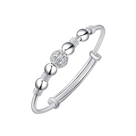 KONFEN Women's Silver Bracelet Beads Bangle Bracelets for Women, Pearl Bracelet Adjustable Pearl Bangle Anxiety Bangle Charm Jewellery Gifts for Girlfriend Girls Best Friend, Silver