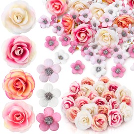 Janinka 174 Pcs Fake Mini Flowers for Crafts Small Silk Artificial Fabric Flowers Bulk for DIY Wedding Birthday Party Wreath Decor, 2 cm 4 cm (Pink)