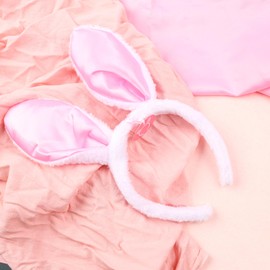 Gaduupa Plush Easter Bunny Ears Headband Cute Rabbit Ears Hairband Pink Easter Day Hair Band Headpiece for Easter Birthday Party for Women and Girls