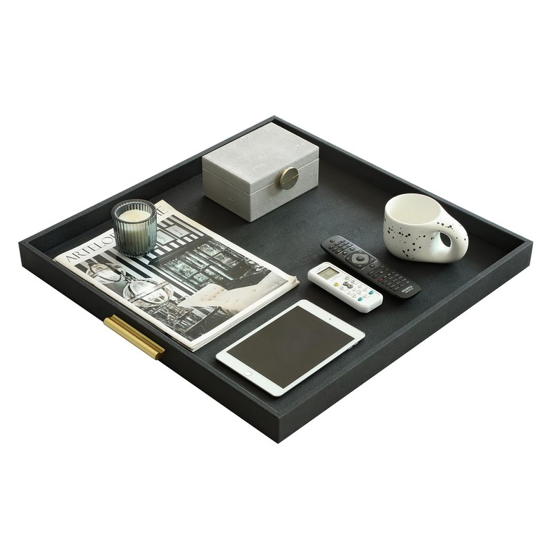 HofferRuffer Extra Large Square Serving Tray, Elegant Faux Leather Ottoman