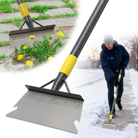Floor Scraper Long Handle - Ice Snow Removal Tool,Multifunctional Garden Cleaning Flat Shovel,Heavy Duty Weed Scraper Metal Sharp Blade for Lawn Edging,Sidewalk Weeding,Driveway Steps Snow Shovel 60"