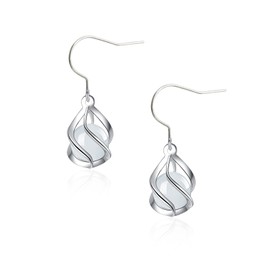 TGNEL Titanium Dangle Earrings for Women, Dainty Spiral Ball Simulated Opal Earrings for Sensitive Ear