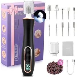 Karrong Kit profesional de manicura y pedicura, lima de uñas eléctrica inalámbrica, taladro de uñas con luz LED de 360° y pantalla LCD, taladro de uña