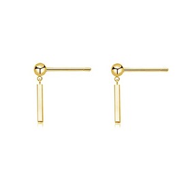 Minimalist Bar Dangle Stud Earrings Sterling Silver for Women Simple Chic Statement Ball Cartilage Ear Studs Post Piercing Earring Cute Jewelry Gifts for Sensitive Ears Xmas Party (Yellow Gold)