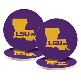 Desert Cactus LSU Circle Ceramic Coasters 4 Pack Tigers Geaux Louisiana State University Absorbent Drink Coasters with Cork Backing (Design C)