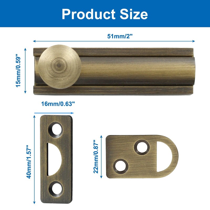 Unlorspy 2 Inch Solid Brass Surface Bolt, Brass Slide Bolt