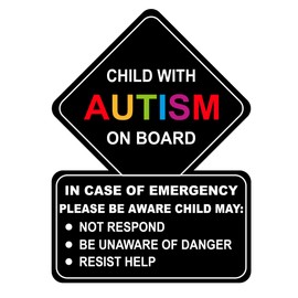 Child with Autism On Board Sticker,5pcs 4x5.5 inch Waterproof UV Protection Autism Alert Autistic Child Emergency Alert Sticker