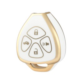 OFF WE GO for Toyota Key Fob Cover, Soft TPU Protection Key Case Fit for Toyota Corolla 2008-2013/ Camry 2007-2011/ Venza 2009-2016 4 Buttons Smart Remote Car Key (Gold White)