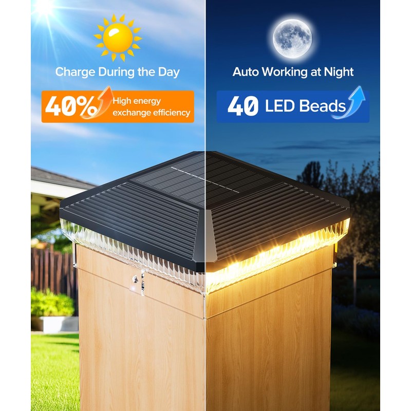 ENSLI 6 Pack Solar Post Cap Lights Outdoor with 3