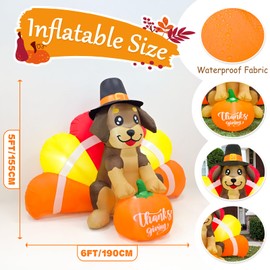 Fayavoo 5FT Happy Thanksgiving Inflatables Outdoor Decorations, Inflatable Turkey Dog with LED Lights, Blow Up Turkey for Fall Indoor Patio Garden Lawn Yard Party Thanksgiving Decorations Outdoor