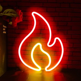 Flame Neon Sign, Flame Led Light Sign for Wall Decor, Hanging Flames Shaped Light, USB or Battery Powered Fire Neon Sign for Kids Boys Room, Party, Bar, Birthday Decorations Red + Yellow