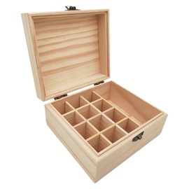 Anktily Unfinished Wooden Storage Box with 13 Compartments 17 x 15 x 8.5 cm Unfinished Wooden Box with Lock for Small Keepsakes Jewellery Tea Bag Holder