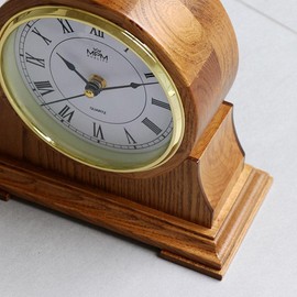 MPM Quality Retro Wood Table Clock, Brown, Traditional and Elegant Wooden Table Clock, Roman Numerals, Precise Quartz Stepper Motor, Wood, Beautiful Wall Decoration for Living Room, Kitchen or Office