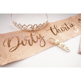 30th Birthday Sash and Tiara, Finally 30 Birthday Rhinestone Crown Birthday Gift for Girls 30th birthday decorations (Rose Gold)