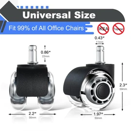 Office Chair Wheels Set of 5, 2 Inch Heavy Duty Dual Mute Desk Chair Caster Wheels Replacement for All Hardwood Floors & Carpet Universal Fit Chair Caster for Computer & Gaming & Desk Chair [Silver]