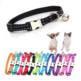 Reflective Cat Collar with Bell,Basic Dog Cat Collar Buckle for XXS Xs Small Pet Dogs Boy Tiny Kitten Girls Animal, Black xs