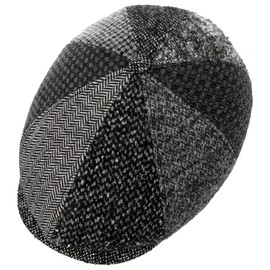 LIERYS Ventano Patchwork Flat Cap - Stylish Peaked Cap - Men's Winter Cap Made of Virgin Wool - Unisex Autumn/Winter - Made in Italy, black-white