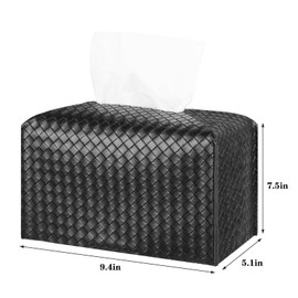 Tissue Box Cover PU Leather Tissue Holder Square Facial Tissue Case Facial Paper Organizer Dispenser for Bathroom, Vanity Countertop, Tabletop, Car, Rectangle, Black