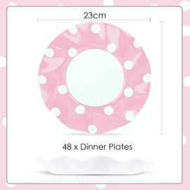 Pink Paper Plates Set, Party Plates 23 cm Waves Paper Plates 48 Pieces Dessert Plates Party Tableware Set for Children's Birthday, Back to School, Party