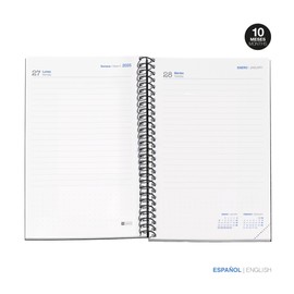 Miquelrius 2024-2025 School Diary September 2024 to June 2025 Size 117 x 174 mm Day to a Page Card Cover Spiral Bound White Spanish and English Green