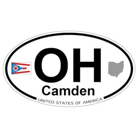 US Decal, Inc. Camden, Ohio Oval Sticker with State Flag