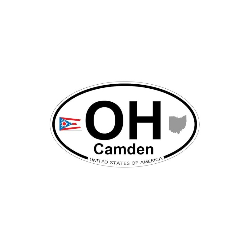 US Decal, Inc. Camden, Ohio Oval Sticker with State Flag