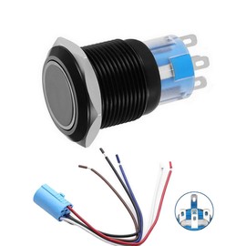 WerFamily Red LED Angel Eye + Power Indicator 19mm Momentary Push Button Switch 1NO 1NC SPDT ON/OFF Waterproof Black Shell Metal Round with Wire Socket Plug