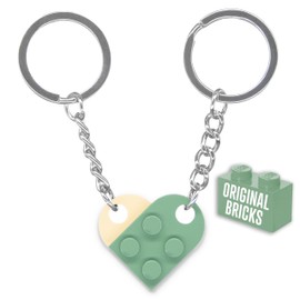 NumeroPhi LegoLove 2 Key Ring with Real Bricks Heart in Various Colours Original Building Blocks Choose Your Colour, Beige and Olive Green