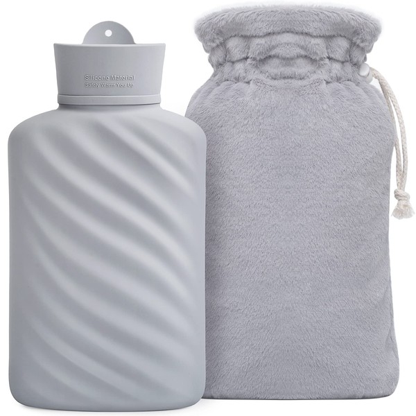 Microwaveable Hot Water Bottle with Cover(1 Liter), MEETRUE Innovative BPA-Free Silicone Hot Water Bottle Hot Water Bag for Pain Relief, Hot & Cold Therapies-Winter Gift for Women Children Elderly