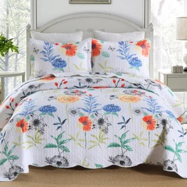 MarCielo 3-Piece Floral Printed Quilt Set Lightweight Bedspread Set Coverlet Set (Colorful Floral, King)