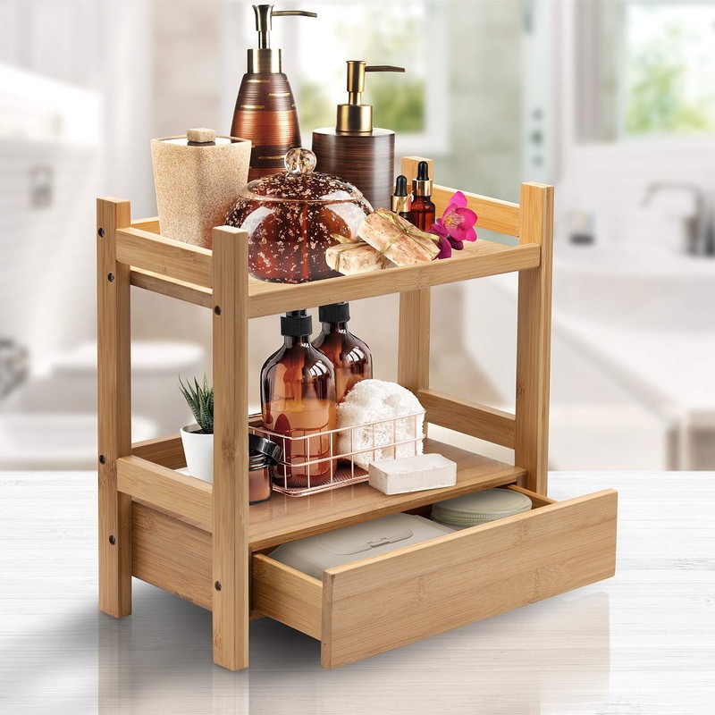Sorbus Bamboo Bathroom Counter Organizer – 2-Tier Shelf with Hidden