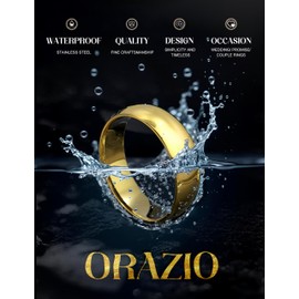 ORAZIO Mens Rings Stainless Steel Wedding Band for Men Women 6MM Gold Simple Domed Wedding Bands Ring High Polish Comfort Fit Size 9 Gold Rings for Men