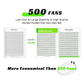 Kolybel 500 Eyelash Extensions 14D 0.03 Thickness 8-15mm Premade Fans D Curl Pointed Thin Base Handmade Mega Volume (500fans-14D-0.03-D,8-15mm)