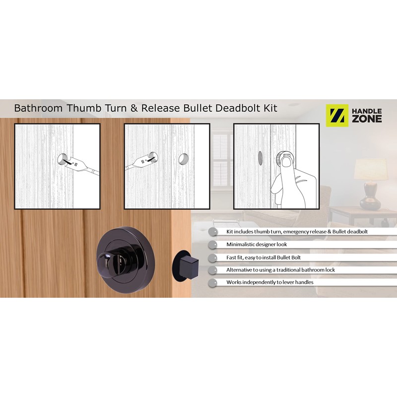 HANDLEZONE® Bathroom Toilet Door Thumb Turn and Release Bullet Round