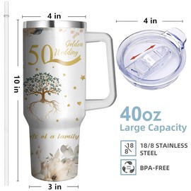 Happy 50th Anniversary Wedding Gifts 40 Oz Tumbler for Men Women, Best 50 Year Anniversary Wedding Gifts for Couple Stainless Steel Cup, 50th Anniversary Marriage Gift for Parents Wife Husband